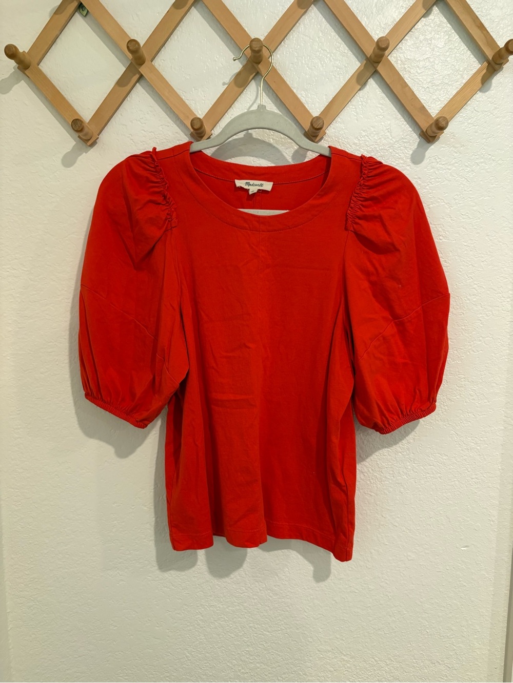 Madewell Bright Red/Orange Puffsleeve Tee